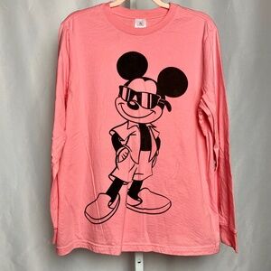 Disney Womenʻs Pink | Black Mickey Mouse with Shades Long Sleeve T-Shirt Large